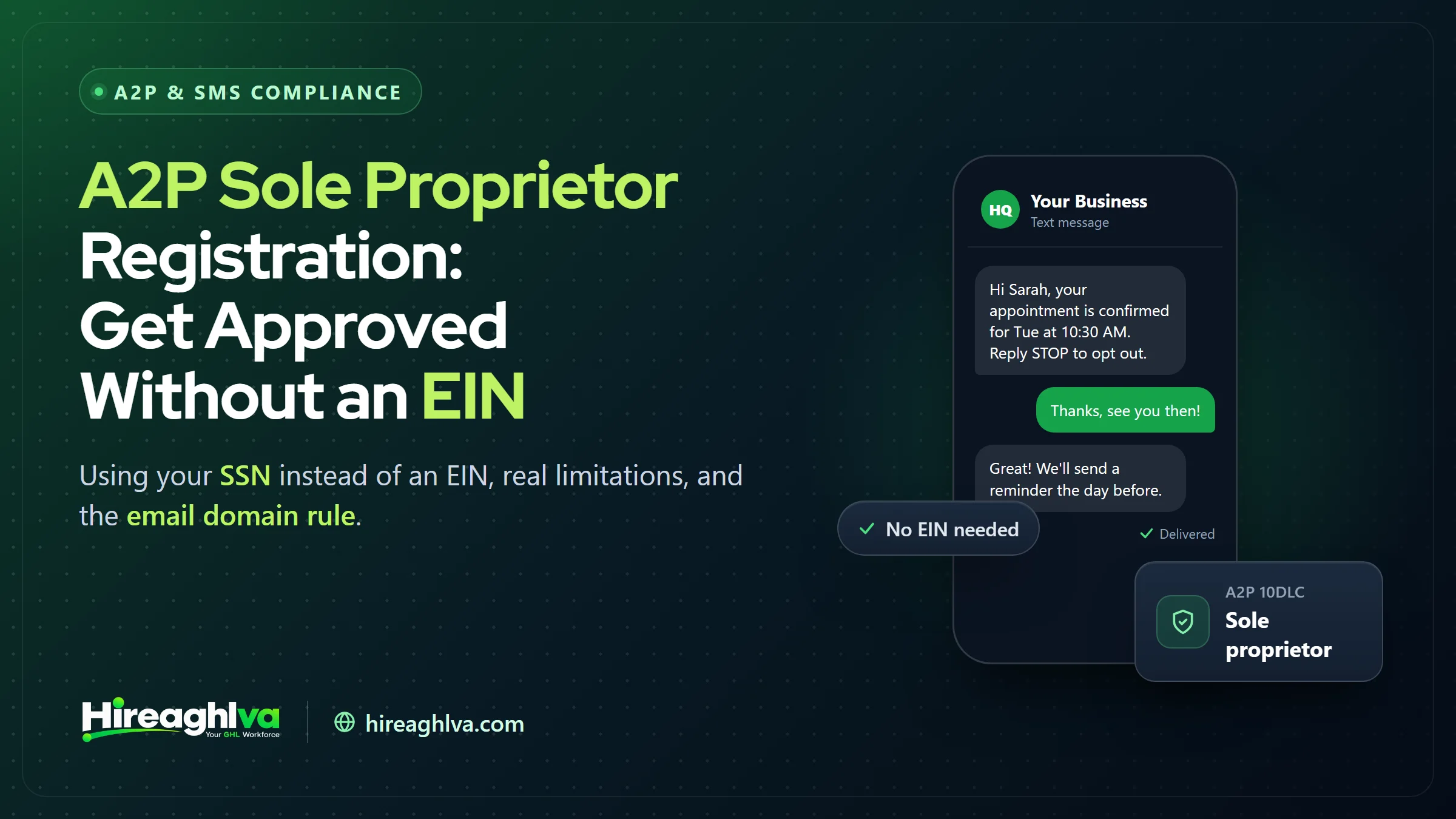 A2P 10DLC Sole Proprietor registration requirements and limitations for businesses without an EIN